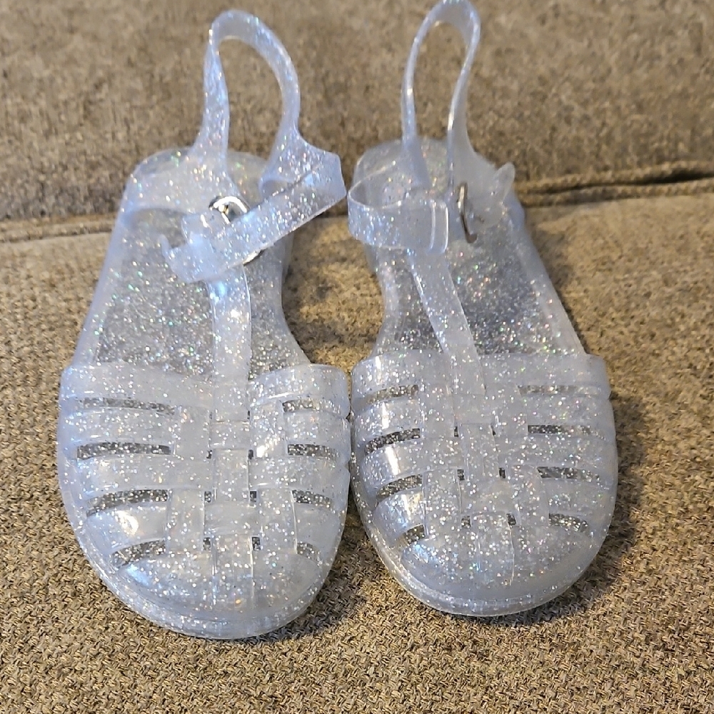 Silver Glitter Sandals with Slingback Strap